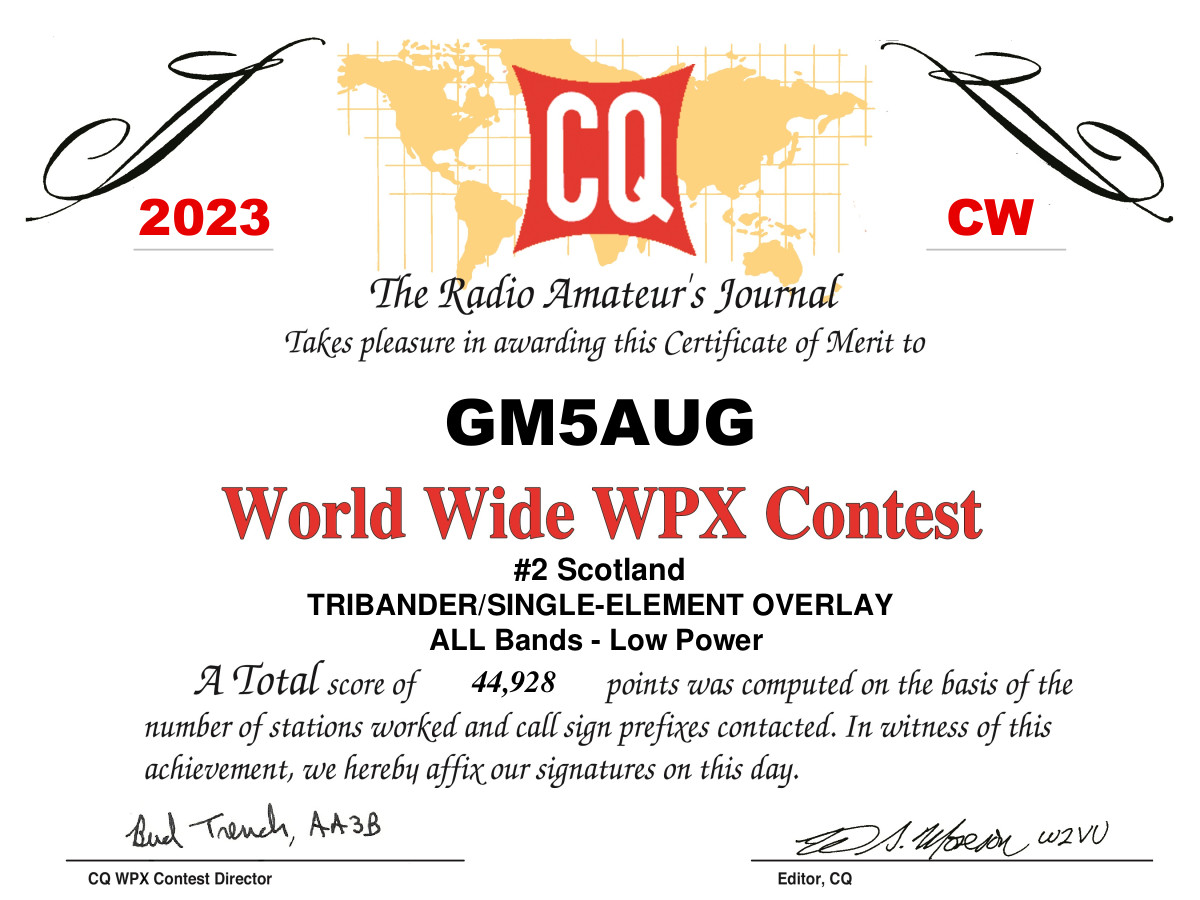 GM5AUG contest certificate