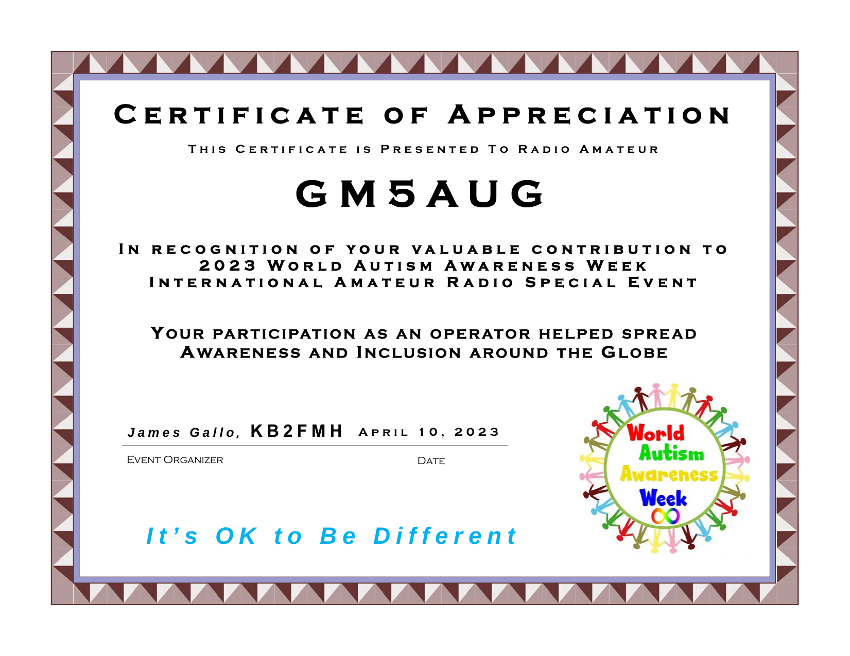 Autism Awareness Week Certificate